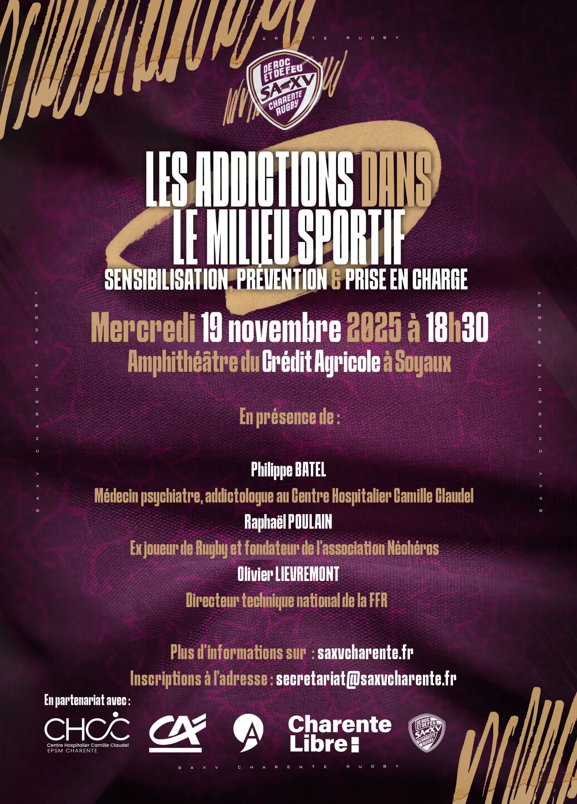 Affiche conference addictions dans le sport